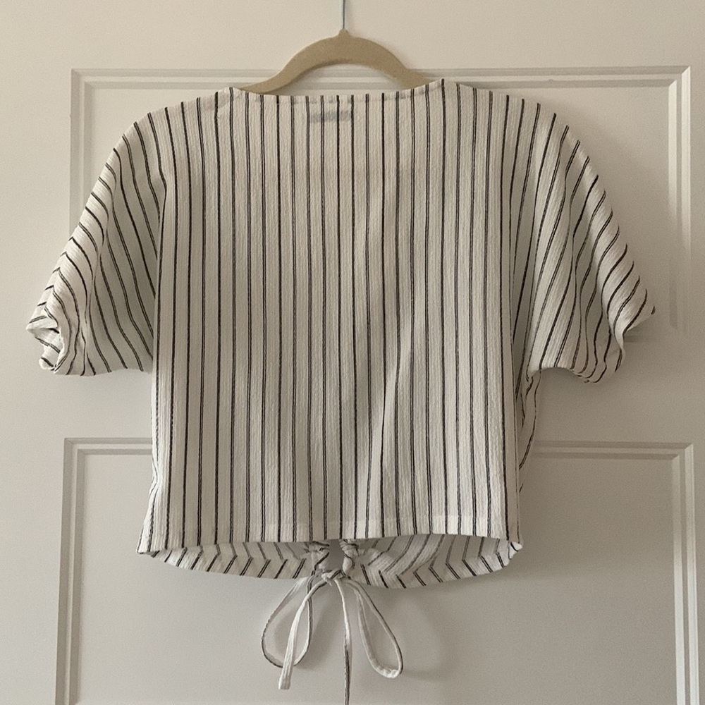 Black and White Striped Zara Cropped V-Neck Top - Picture 3 of 9